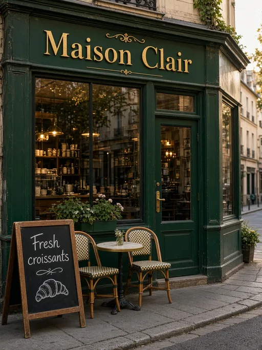 Grok Imagine 2.0 output for the "Café storefront with a sign" prompt
