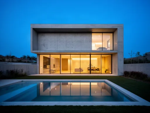 FLUX.2 [dev] output for the "Modern house at blue hour" prompt