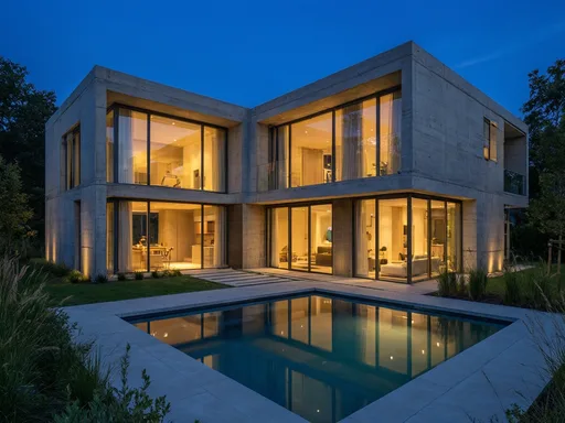 Qwen Image 3 output for the "Modern house at blue hour" prompt