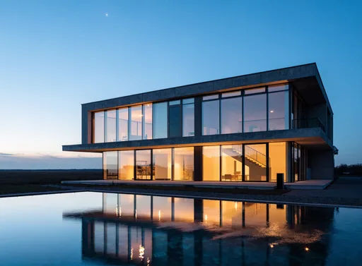 Recraft V4.1: Modern house at blue hour