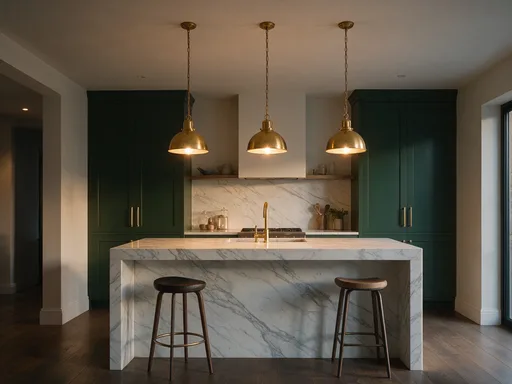 Seedream 5.0 Pro: Marble kitchen with three pendants