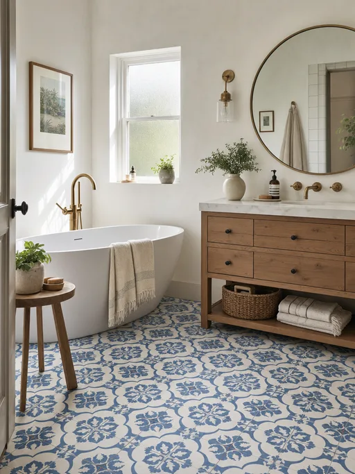 GPT Image 2 output for the "Bathroom with patterned tiles" prompt