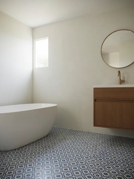 Ideogram V4.5 output for the "Bathroom with patterned tiles" prompt