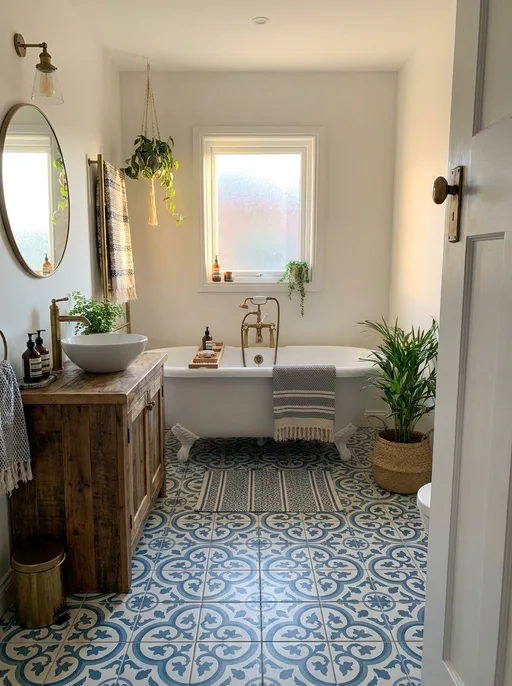 Nano Banana Pro: Bathroom with patterned tiles