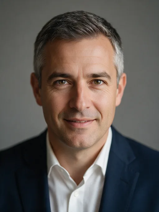 Seedream 5.0 Pro output for the "Corporate headshot on gray" prompt