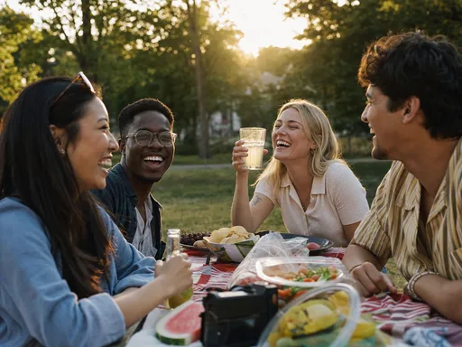 GPT Image 2 output for the "Four friends laughing outdoors" prompt