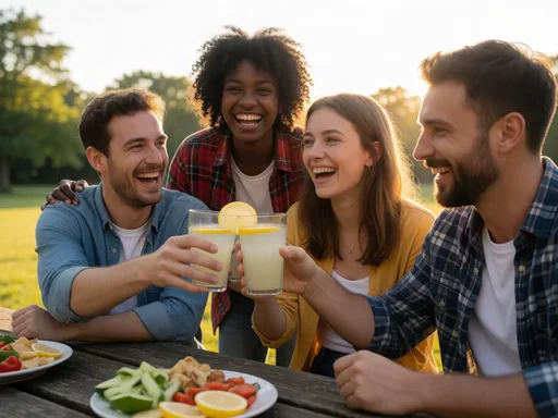 Krea 2 Turbo output for the "Four friends laughing outdoors" prompt