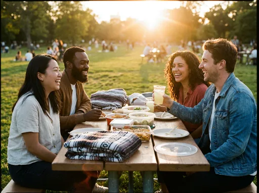 Nano Banana Pro: Four friends laughing outdoors