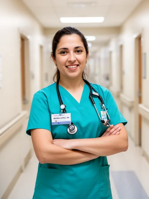 FLUX.2 [dev] output for the "Nurse with a readable name badge" prompt