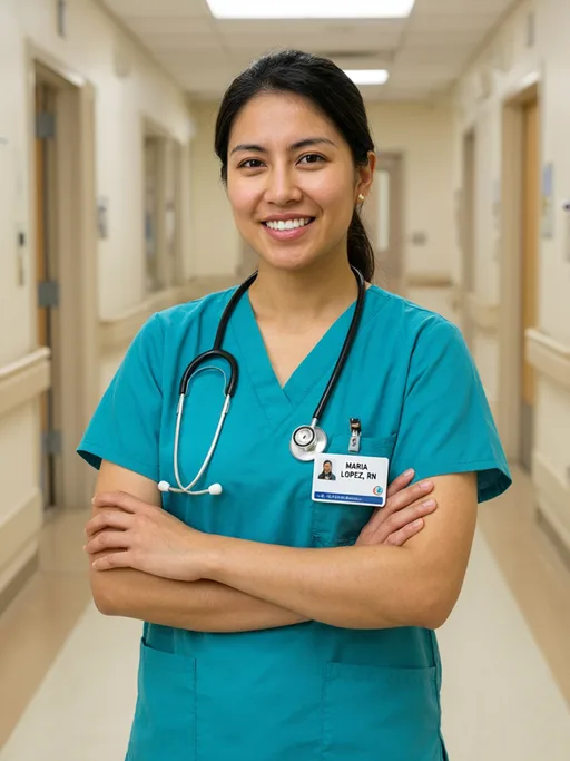 Qwen Image 3 output for the "Nurse with a readable name badge" prompt