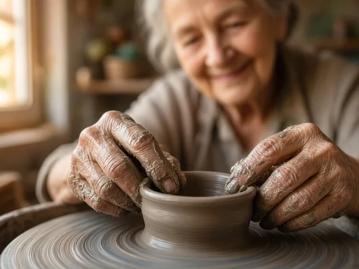 Grok Imagine 2.0: Elderly potter's hands at work