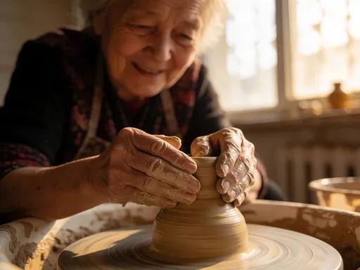 Krea 2 Turbo output for the "Elderly potter's hands at work" prompt