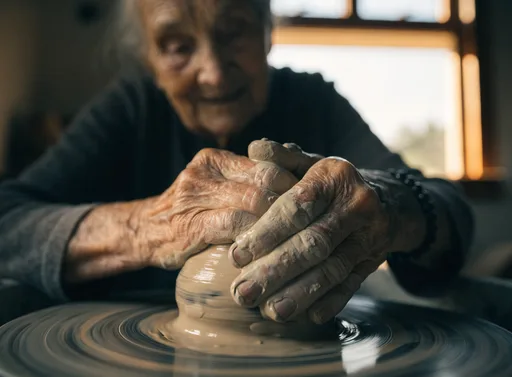 Recraft V4.1 output for the "Elderly potter's hands at work" prompt